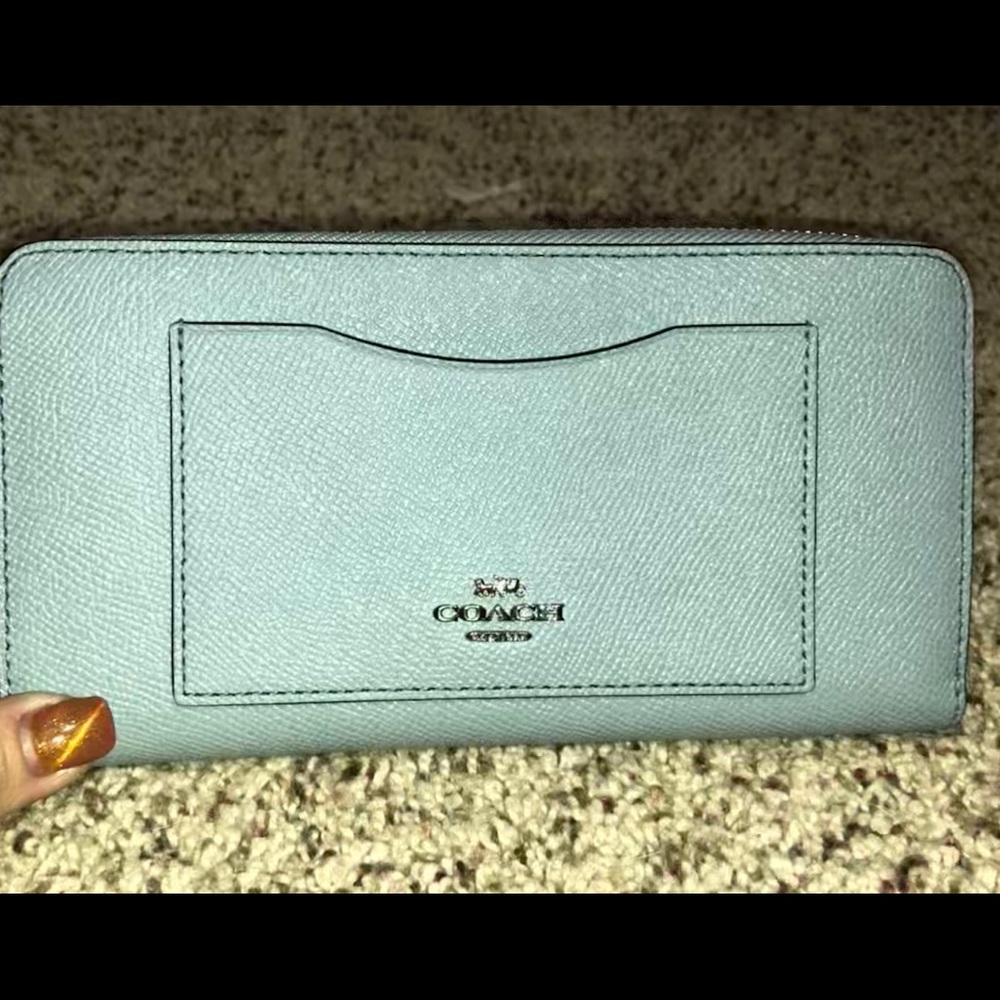 Baby blue/metallic coach wallet